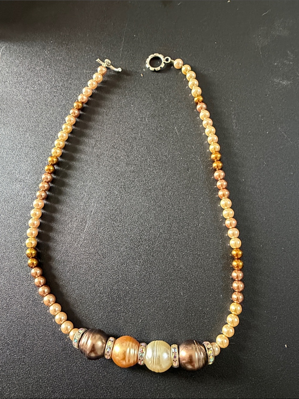 Source Unknown Brown & Gold Beaded Necklace with Accent Rondelles